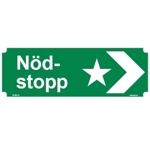 107019 Nödstopp - Dubbelsidig skylt i plast - 297x105mm