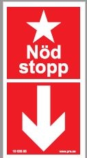 107021 Nödstopp Röd pil ner - Dekal i plast - 55x105mm