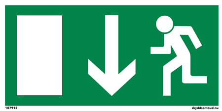 107912 Utrymning pil ner - Skylt i plast - 300x150