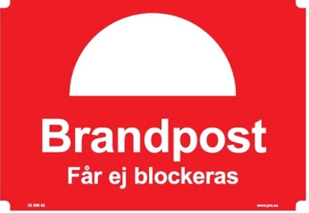 107946 Brandpost Får ej blockeras - Skylt i plast - A4[210x297mm]